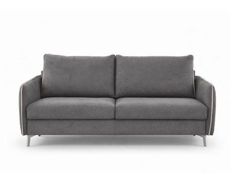 Canapé 3 places convertible Martin – vue de face – tissu gris – pieds métal chromé