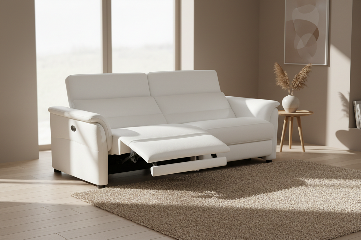 Salon complet cuir blanc Alana – zoom appuie-tête relevable
