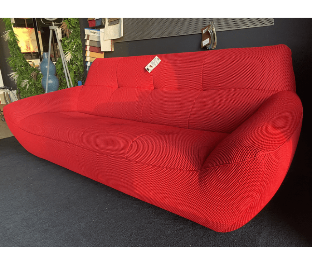Canapé 3 places rouge italien design fixe en tissu - ALYSSA