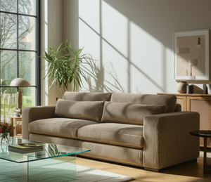 canapé 3 places beige velours cotelé dans un salon contemporain - Souffle d'intérieur - confort luxe - Ritz