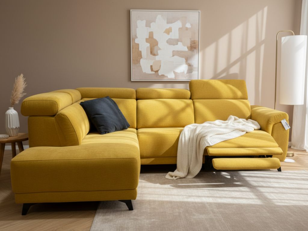 canapé d'angle relax electrique tissu jaune