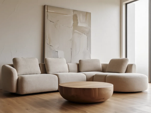 Canapé d'angle beige arrondi - Cocoon