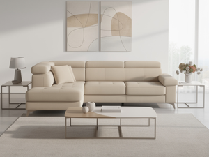 Canapé d’angle beige à assises coulissantes – Pola