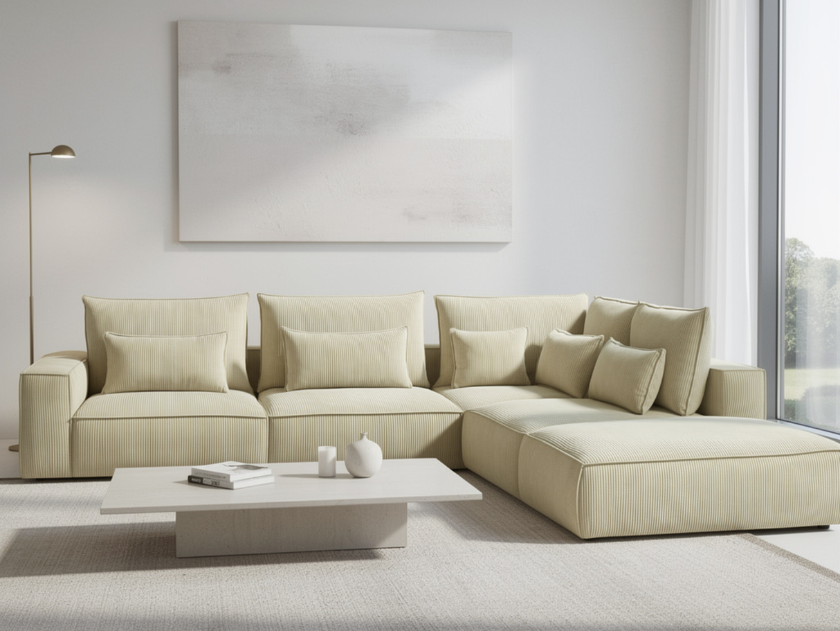 Canapé d'angle beige velours côtelé - Dalia