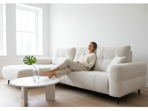 Canapé d’angle avance recule bouclette blanche - Melania