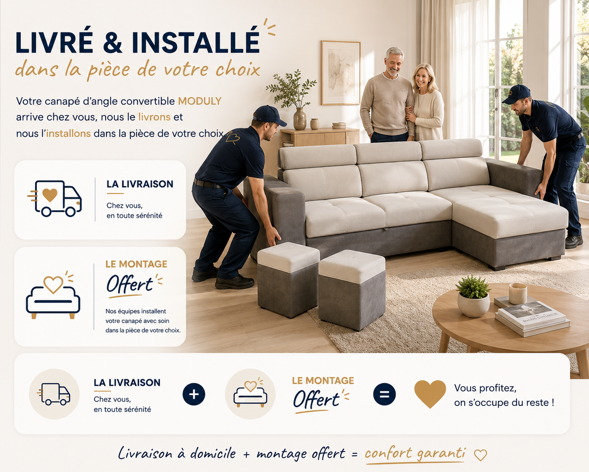 Canapé d'angle convertible beige reversible - Moduly