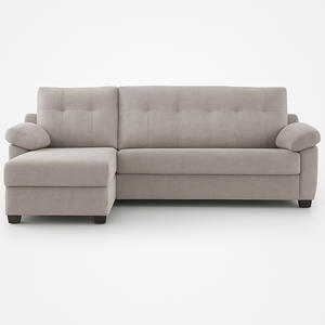 Canapé d’angle convertible beige Billy, design contemporain avec méridienne droite, tissu anti-taches et confort haut de gamme.