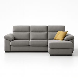 Canapé d’angle convertible Lea – vue de face – méridienne à droit – tissu taupe