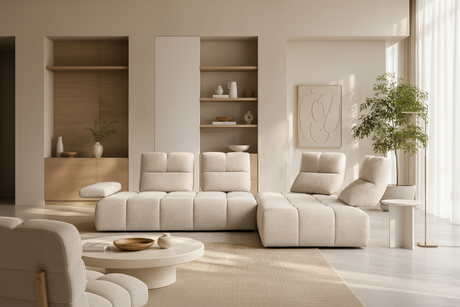 canape d'angle avec dossiers avance recule design dans un salon contemporain - Calia italia
