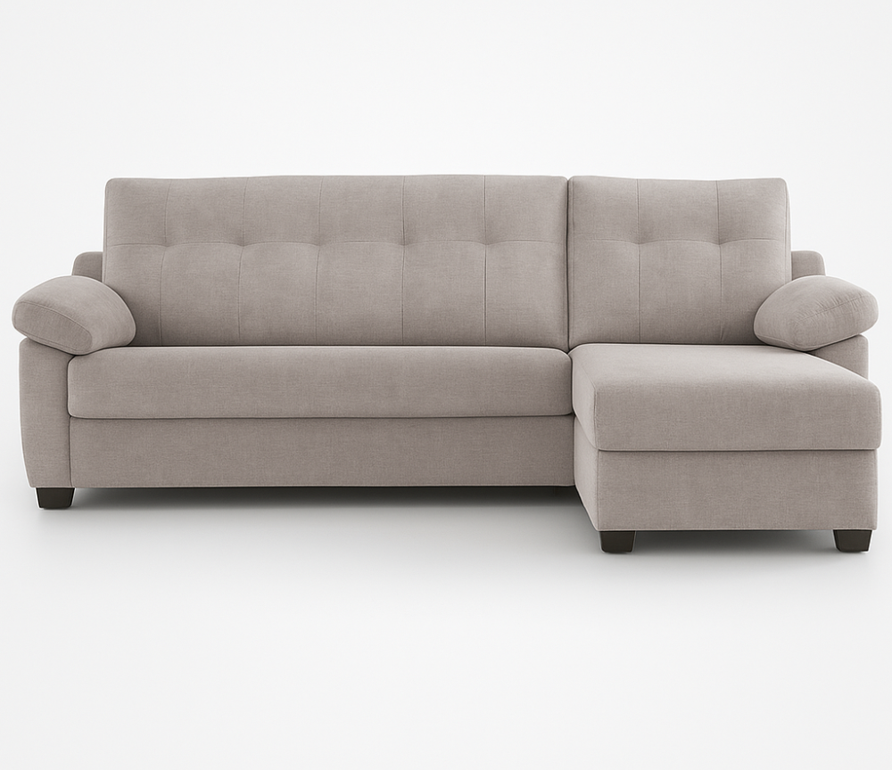 Détail du tissu beige du canapé Billy, texture douce et résistante, finition haut de gamme pour salon contemporain.