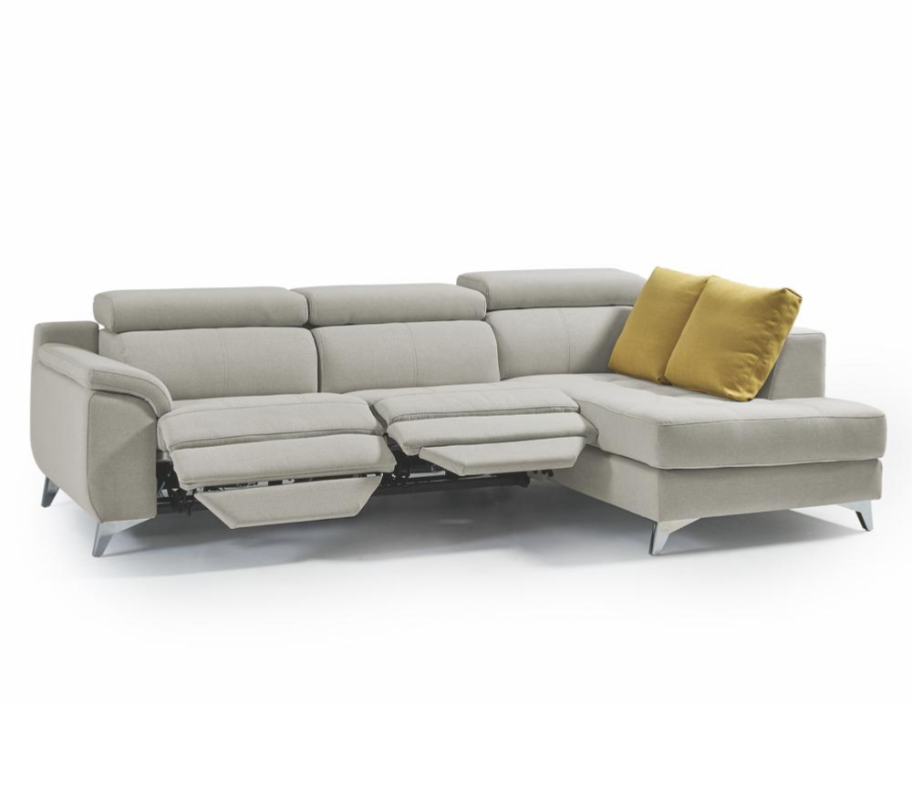 Canapé d'angle beige relax électrique en tissu - City