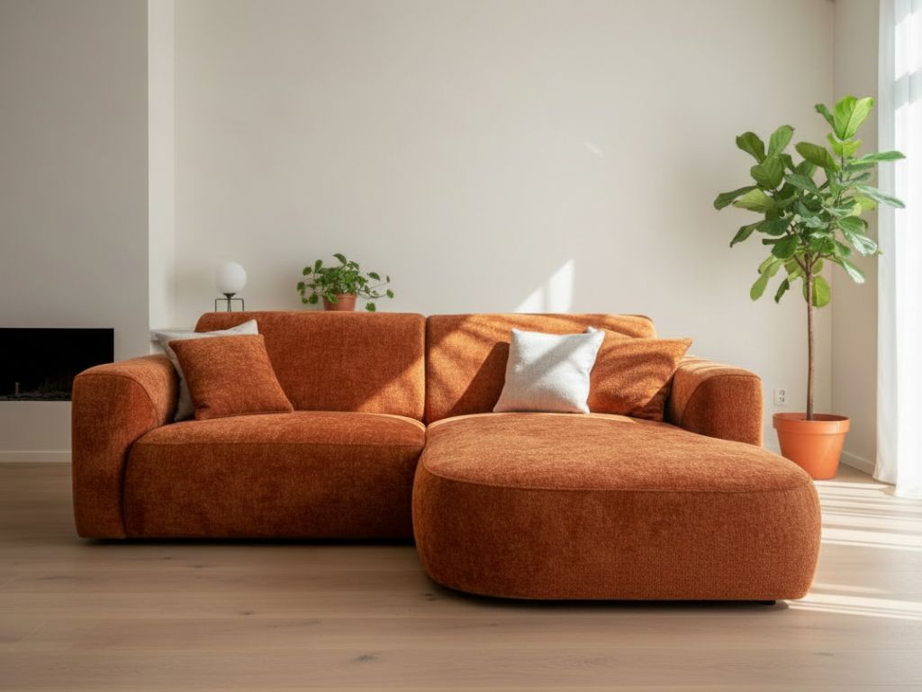 Beige fabric corner sofa 306x199cm - Mimos