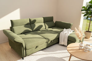 canapé d'angle convertible vert en tissu