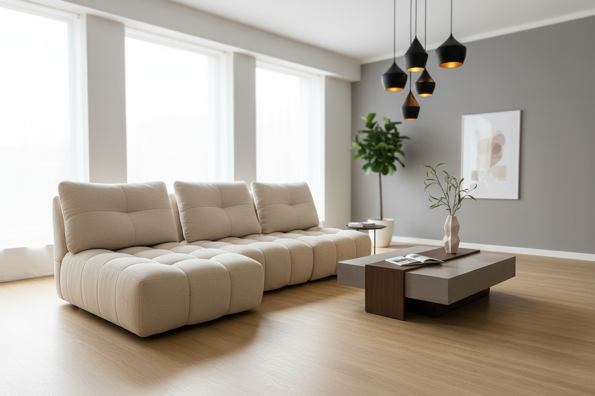 Canapé d'angle meridienne avec dossiers avance recule; assises profonde