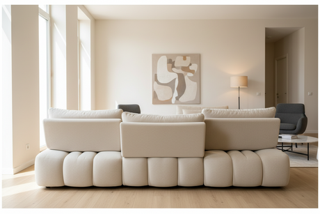 Canapé avance recule d'angle beige arrondi - Cassia confort luxe