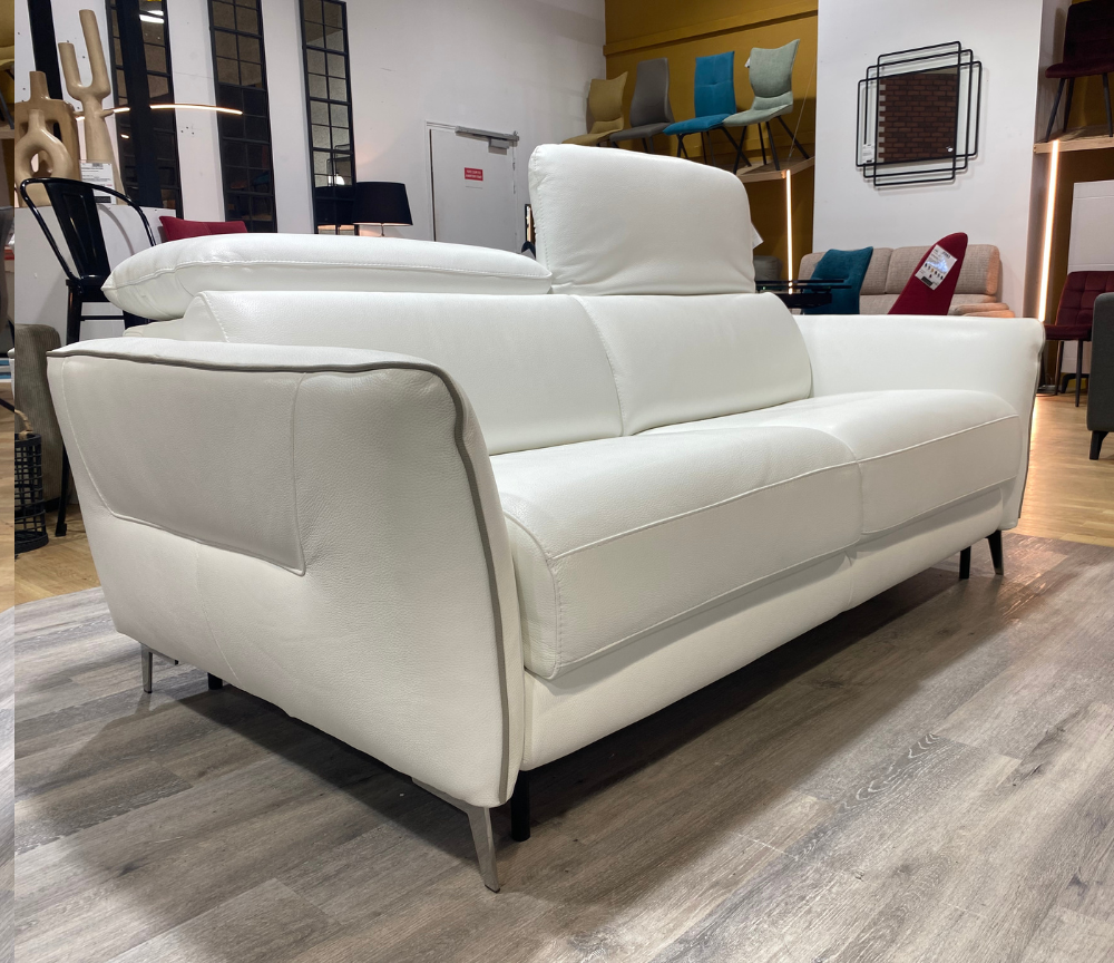 Canapé convertible 3 places rapido cuir blanc couchage 140 - Klyna