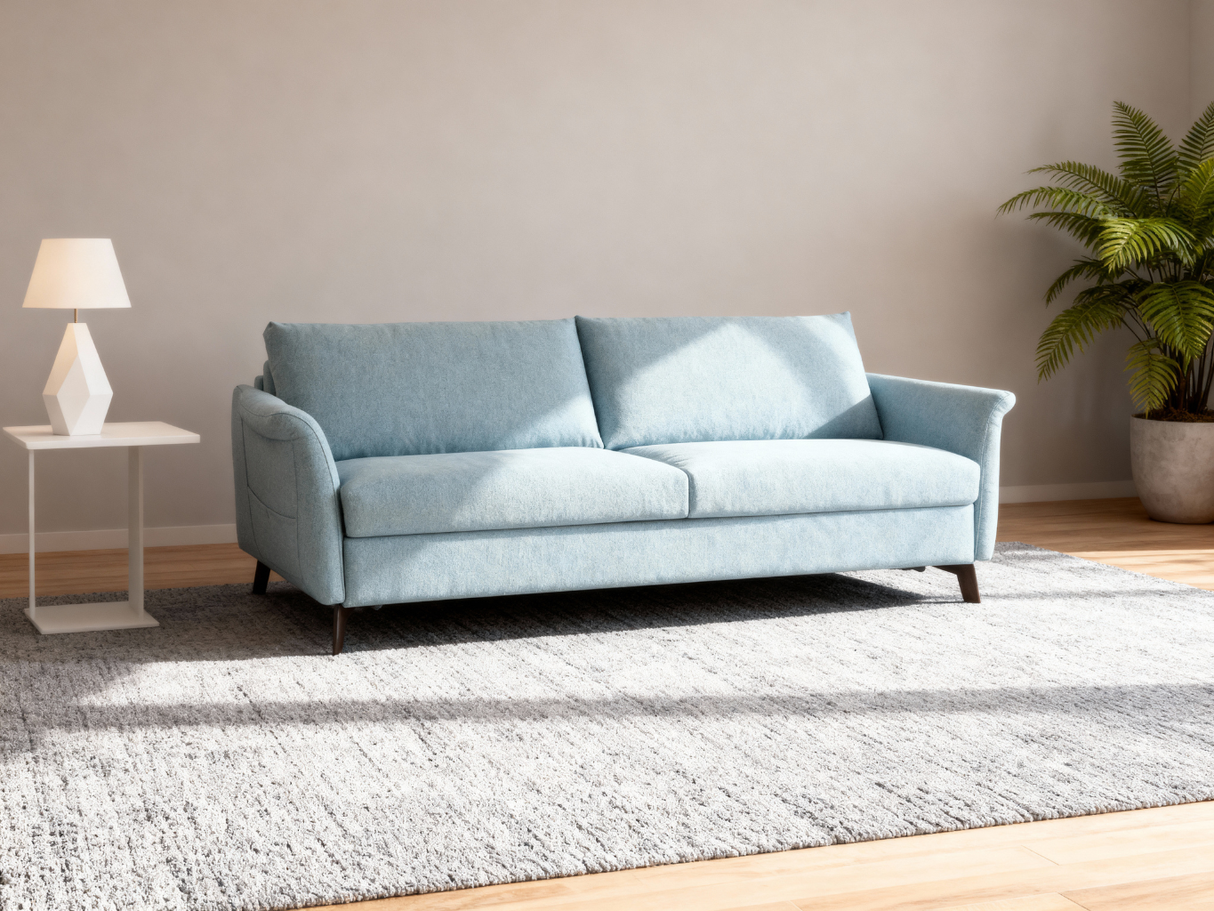 canapé convertible rapido bleu clair dans salon moderne élégant Fannie