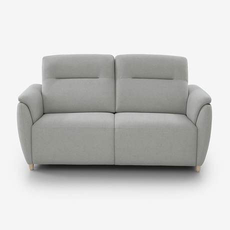 canapé convertible gris clair vue de face sur fond blanc