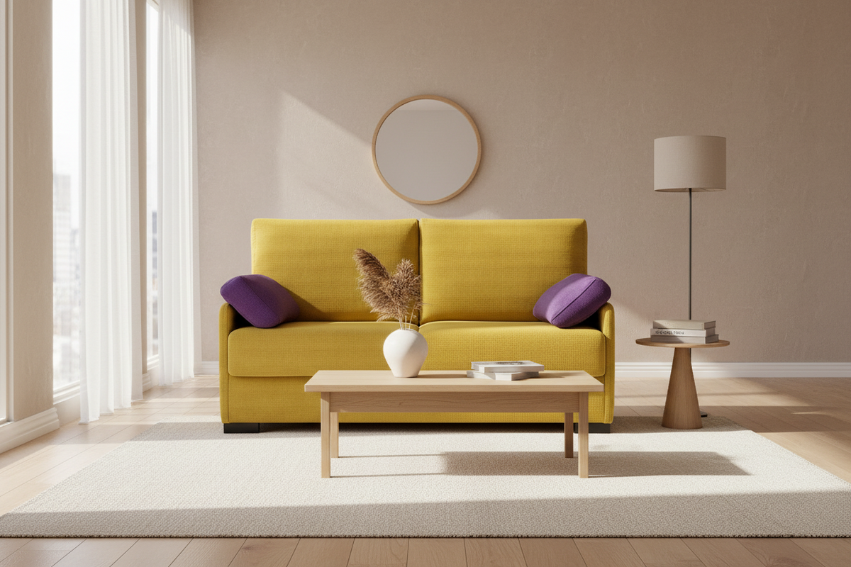 Petit canapé convertible jaune 3 places - design contemporain