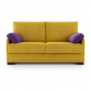 Canapé convertible 3 places Paige – vue de face – tissu jaune – pieds bois noir