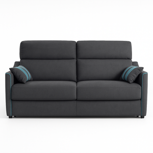 Canapé 3 places convertible Elisa – vue de face – tissu gris anthracite – pieds polycarbonate noir