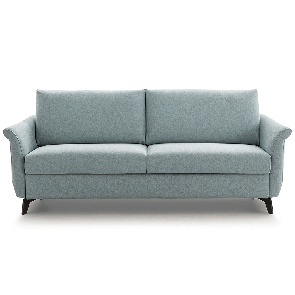 Canapé convertible rapido 3 places Fannie en tissu bleu clair design moderne