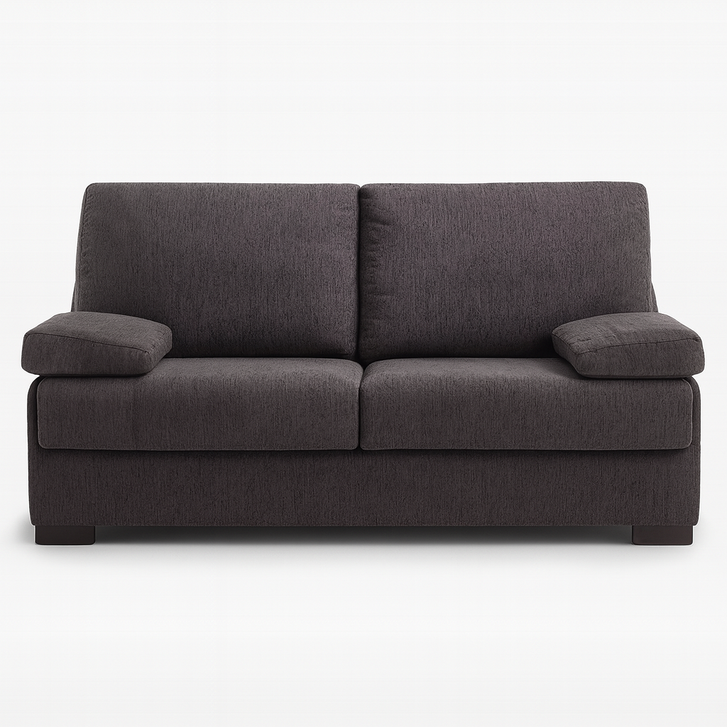 Canapé convertible rapido 3 places Taha – vue de face – tissu anthracite – pieds métal noir mat