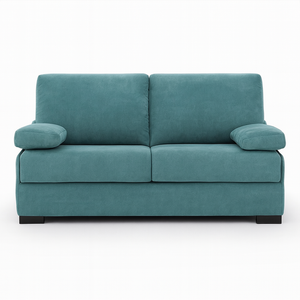 Canapé convertible rapido 3 places Taha – vue de face – tissu bleu – pieds bois wengé