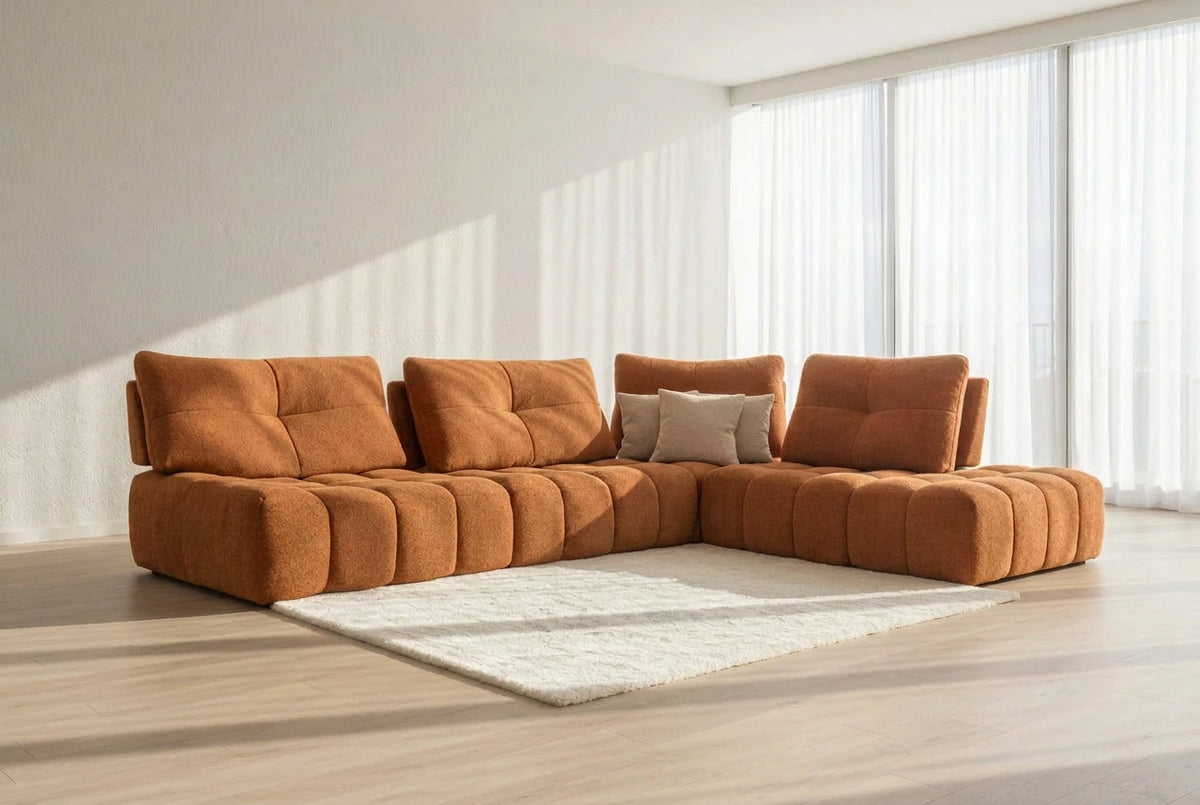 Canapé d’angle avec dossiers avance recule Terracotta - Souffle d'intérieur