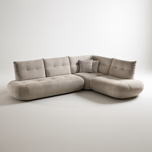 canape d'angle beige arrondi  velours tissu bouclette design - Souffle d'intérieur