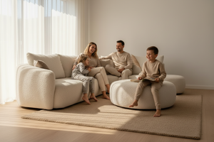 Canapé d'angle bouclette beige arrondi - Cocoon