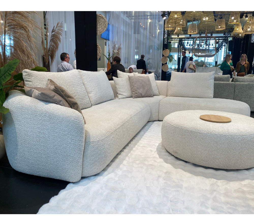Canapé d'angle beige en tissu bouclette design - Souffle d'intérieur