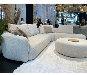 Canapé d'angle beige en tissu bouclette design - Souffle d'intérieur