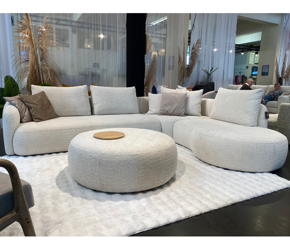 Canapé d'angle beige en tissu bouclette design - Souffle d'intérieur