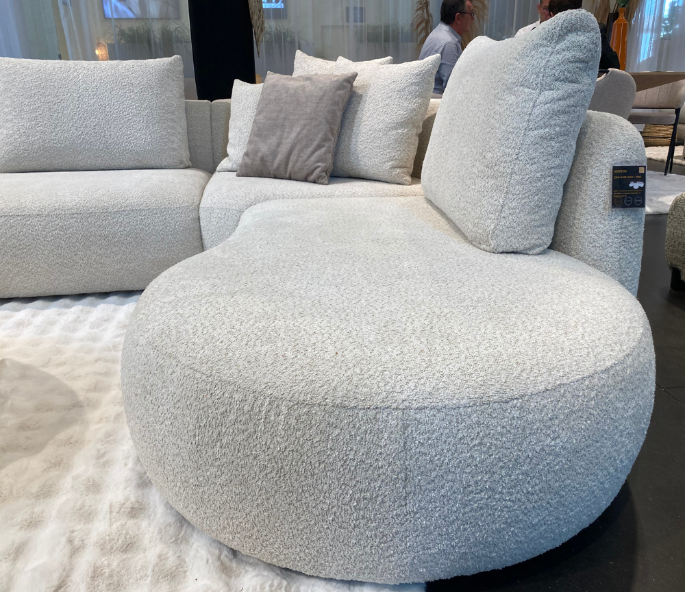 Canapé d'angle beige en tissu bouclette design - Souffle d'intérieur
