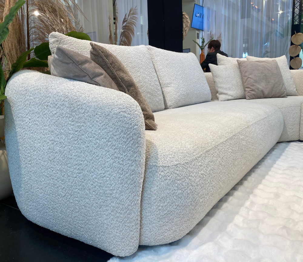 Canapé d'angle beige en tissu bouclette design - Souffle d'intérieur