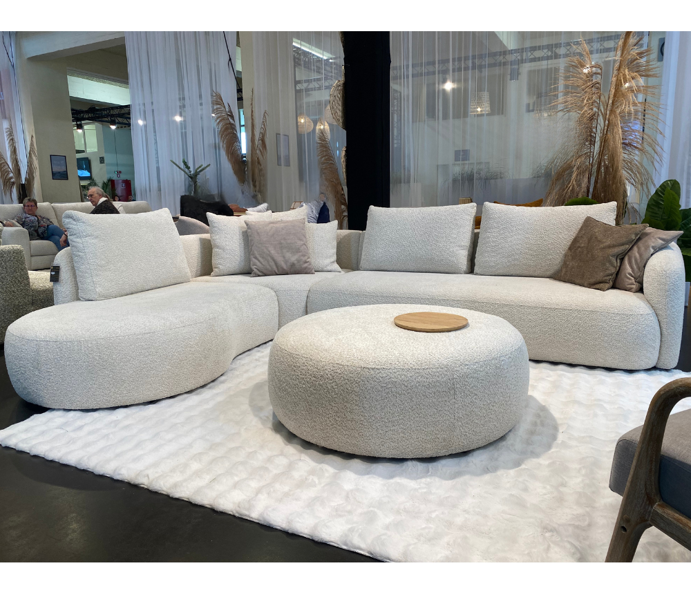 Canapé d'angle beige en tissu bouclette design - Souffle d'intérieur