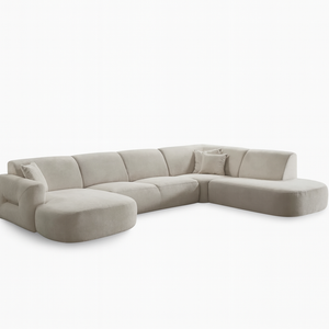 canapé d'angle panoramique beige en tissu 