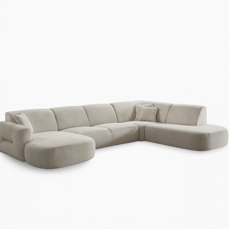canapé d'angle panoramique beige en tissu 