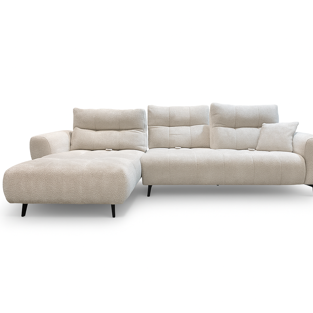 Canapé d’angle Melania - vue face  – tissu blanc anti-tâches