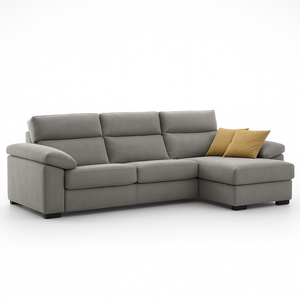 Canapé d’angle convertible Lea – vue 3/4 – méridienne à droit – tissu taupe