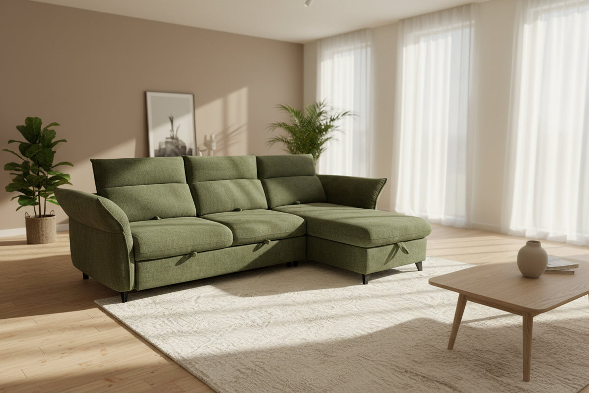 canapé d'angle convertible vert en tissu