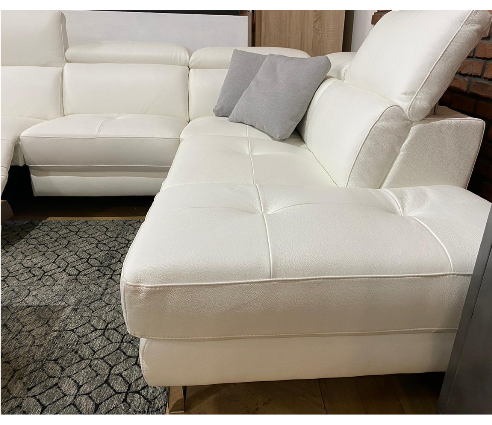 Canapé d'angle en cuir blanc relax électrique et méridienne - Flavia