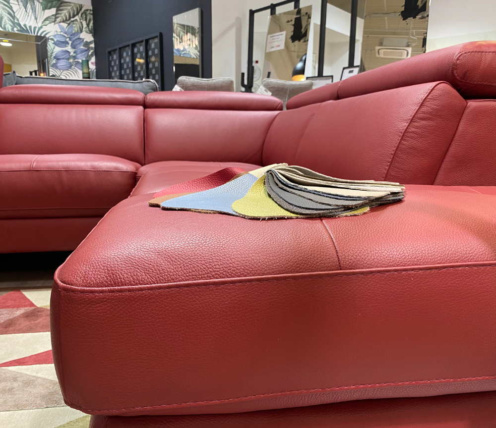 Canapé d'angle cuir méridienne relax rouge design - Ariane