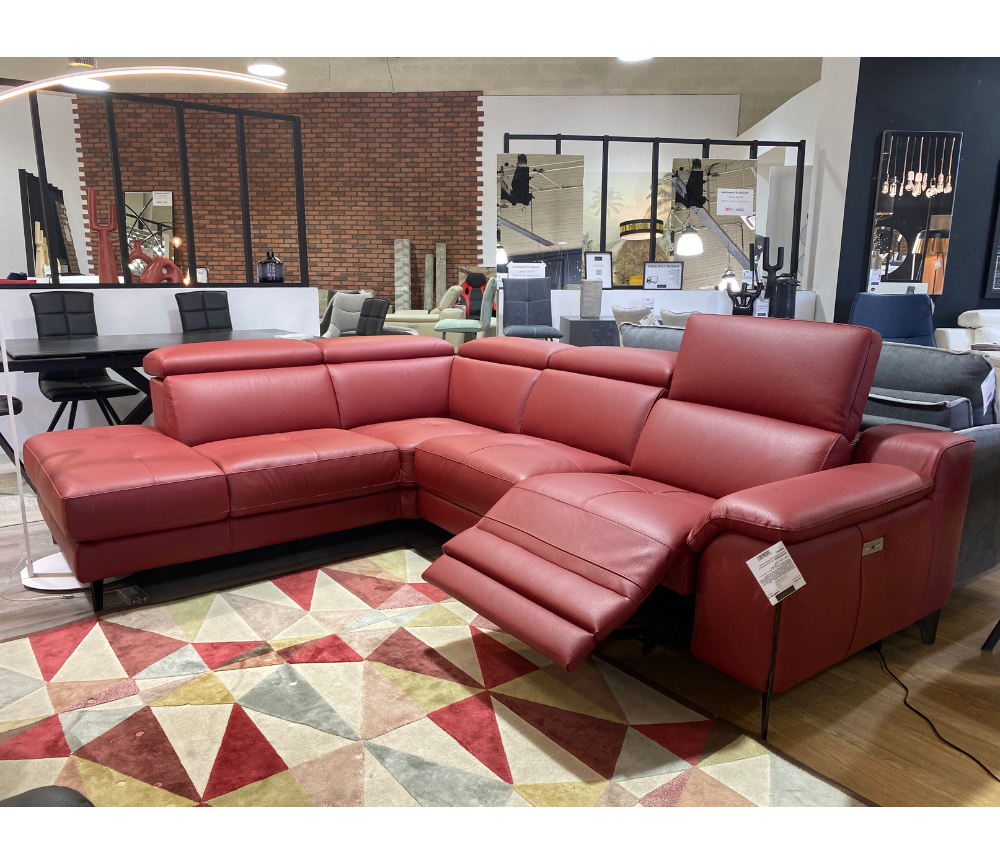 Canapé d'angle cuir méridienne relax rouge design - Ariane