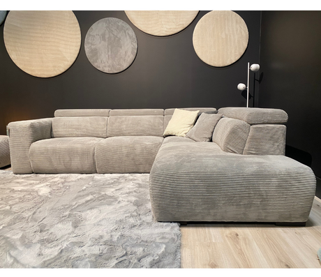 canapé d'angle velours cotelé gris relax electrique - Souffle d'intérieur - Confort luxe