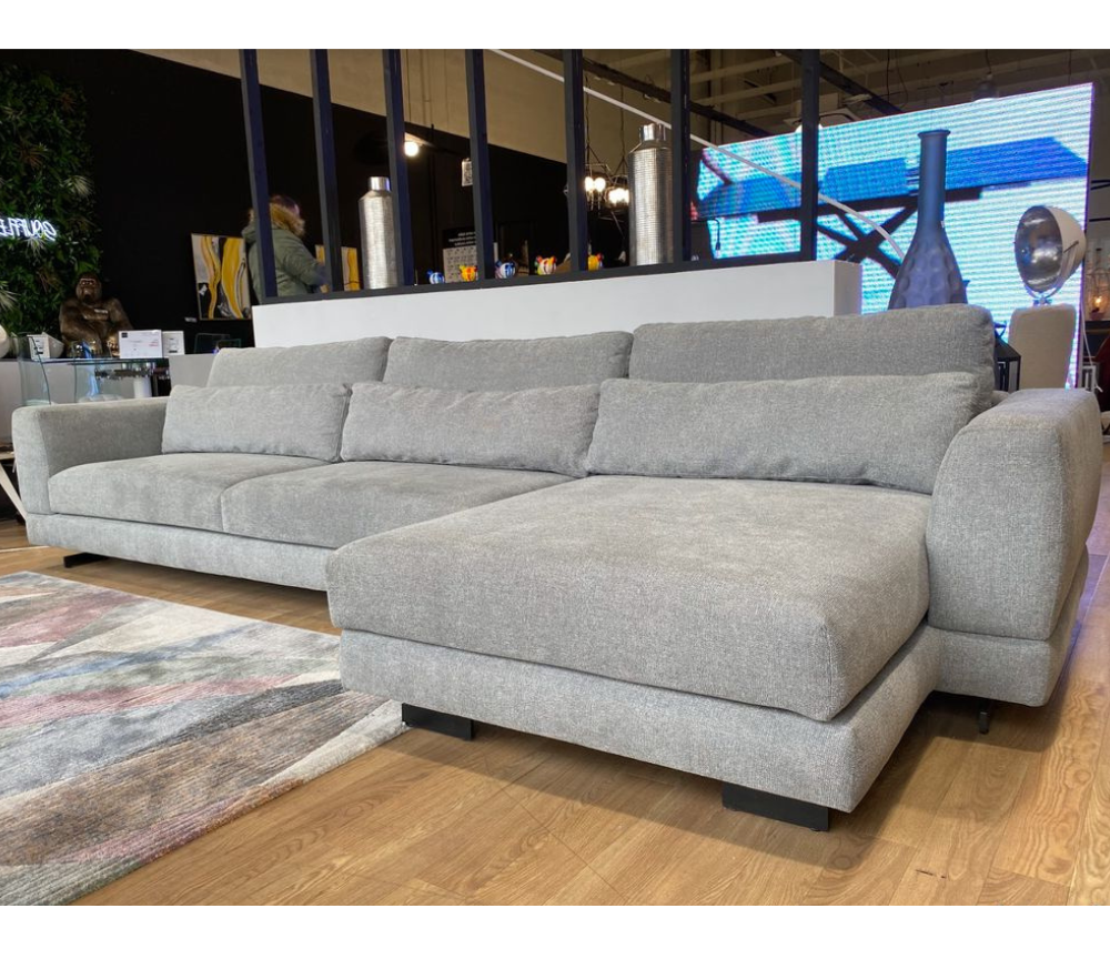 Canapé d'angle gris design méridienne en tissu  - Confort luxe - Remco - Souffle d'intérieur