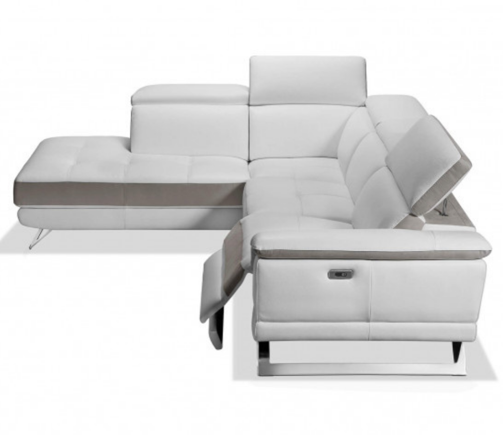 Canapé d'angle méridienne relaxation en cuir blanc gris - Souffle d'intérieur