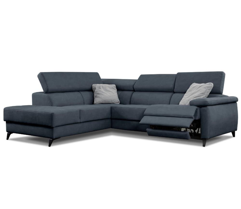 Canapé d'angle bleu relax électrique en tissu contemporain - Monica