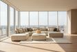 Canapé panoramique XXL tissu gris Jabo en showroom - Grand canapé d'angle panoramique
